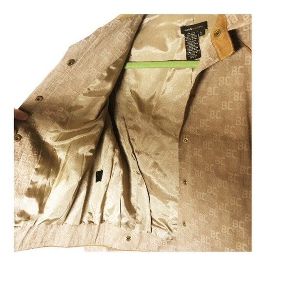 BCBGMaxAzria Y2K Vintage Allover Logo Print Jacket Suede Leather Trim sz 2 - Picture 5 of 12